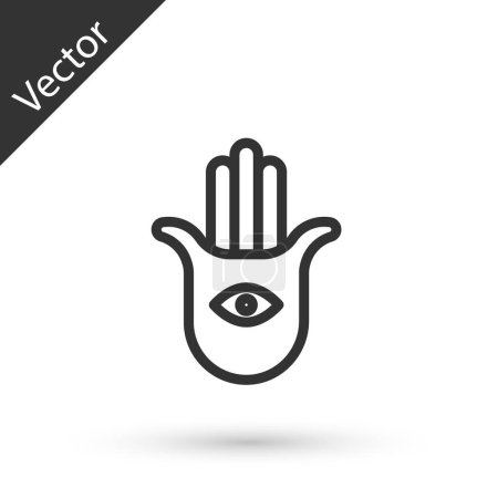 Illustration for Grey line Hamsa hand icon isolated on white background. Hand of Fatima - amulet, symbol of protection from devil eye. Vector. - Royalty Free Image