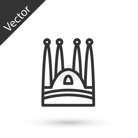 Illustration for Grey line Sagrada Familia Cathedral at Barcelona, Spain icon isolated on white background. Vector. - Royalty Free Image