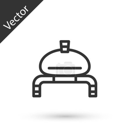 Illustration for Grey line Bread and salt on towel icon isolated on white background. National food loaf. Traditional ukrainian wedding bread. Vector. - Royalty Free Image