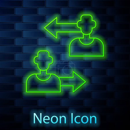 Illustration for Glowing neon line Substitution football player icon isolated on brick wall background. Players exchange in association soccer. Vector. - Royalty Free Image