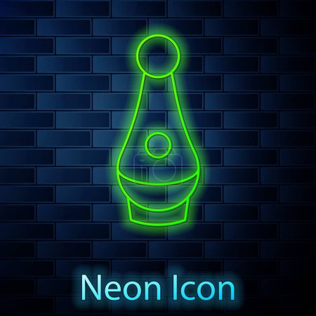Illustration for Glowing neon line Soju bottle icon isolated on brick wall background. Korean rice vodka. Vector. - Royalty Free Image