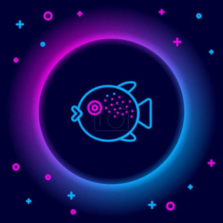Glowing neon line Puffer fish icon isolated on black background. Fugu fish japanese puffer fish. Colorful outline concept. Vector