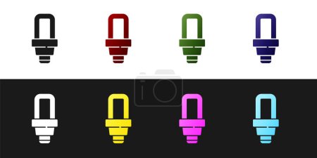 Illustration for Set LED light bulb icon isolated on black and white background. Economical LED illuminated lightbulb. Save energy lamp.  Vector. - Royalty Free Image