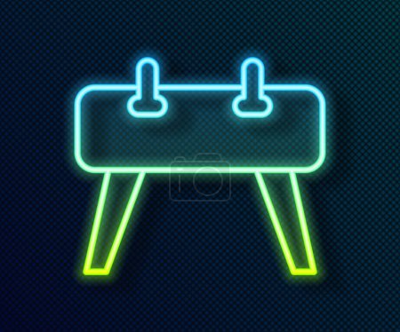 Illustration for Glowing neon line Pommel horse icon isolated on black background. Sports equipment for jumping and gymnastics.  Vector - Royalty Free Image
