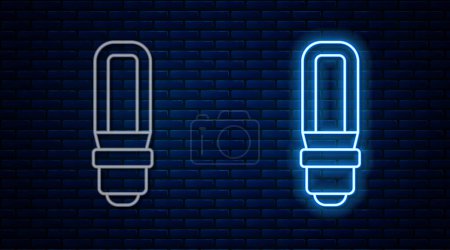 Illustration for Glowing neon line LED light bulb icon isolated on brick wall background. Economical LED illuminated lightbulb. Save energy lamp.  Vector - Royalty Free Image