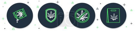 Illustration for Set line Shield and marijuana, Stop, Marijuana or cannabis seeds and Shopping bag of icon. Vector - Royalty Free Image