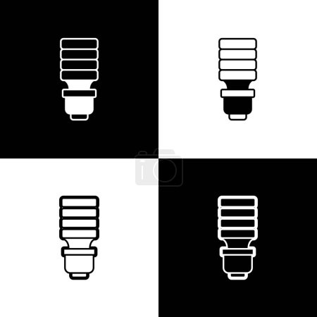 Illustration for Set LED light bulb icon isolated on black and white background. Economical LED illuminated lightbulb. Save energy lamp.  Vector - Royalty Free Image