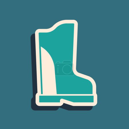 Illustration for Green Waterproof rubber boot icon isolated on green background. Gumboots for rainy weather, fishing, gardening. Long shadow style. Vector - Royalty Free Image