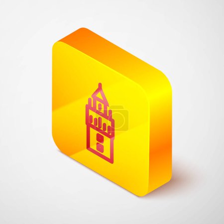 Illustration for Isometric line Giralda in Seville Spain icon isolated on grey background. Yellow square button. Vector. - Royalty Free Image