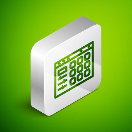 Illustration for Isometric line Drum machine icon isolated on green background. Musical equipment. Silver square button. Vector. - Royalty Free Image