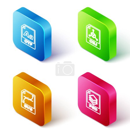 Illustration for Set Isometric line OTF file document, OBJ, SVG and PSD icon. Vector. - Royalty Free Image