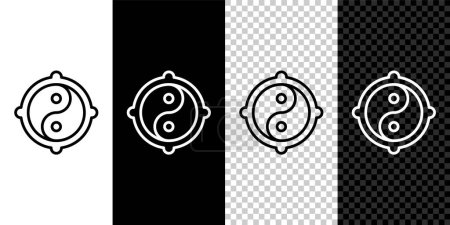 Ilustración de Establecer línea Yin Yang símbolo de armonía y equilibrio icono aislado en blanco y negro, fondo transparente. Vector - Imagen libre de derechos