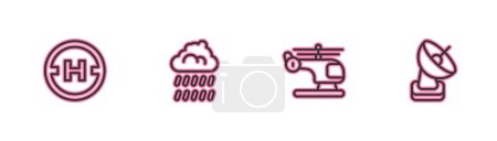 Illustration for Set line Helicopter landing pad, , Cloud with rain and Radar icon. Vector - Royalty Free Image