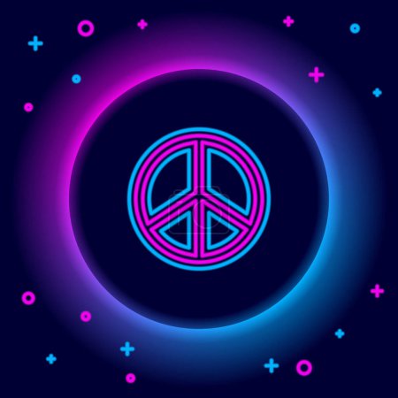 Glowing neon line Peace icon isolated on black background. Hippie symbol of peace. Colorful outline concept. Vector