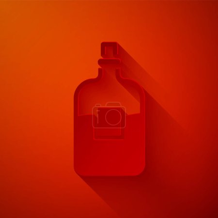 Papiergeschnittene Glasflasche mit Wodka-Symbol isoliert auf rotem Hintergrund. Papierkunst. Vektor.