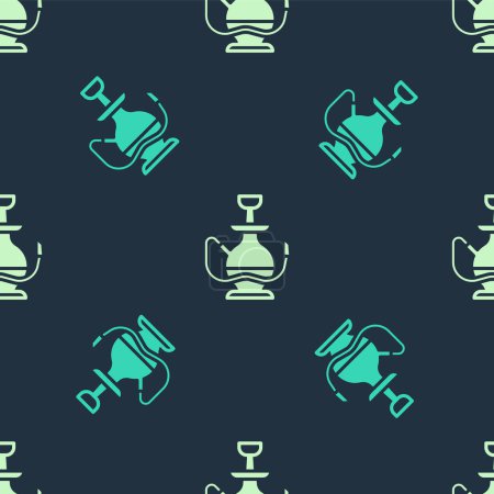 Illustration for Green and beige Hookah icon isolated seamless pattern on blue background.  Vector - Royalty Free Image