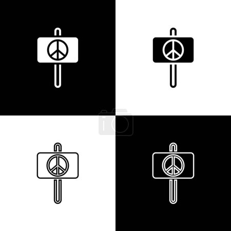 Set Peace icon isolated on black and white background. Hippie symbol of peace.  Vector