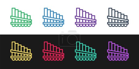 Illustration for Set line Pan flute icon isolated on black and white background. Traditional peruvian musical instrument. Zampona. Folk instrument from Peru, Bolivia and Mexico.  Vector. - Royalty Free Image