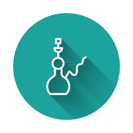 Illustration for White line Hookah icon isolated with long shadow. Green circle button. Vector. - Royalty Free Image