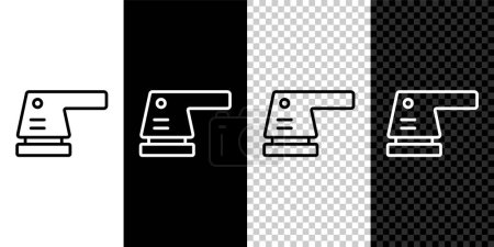 Illustration for Set line Electric sander icon isolated on black and white, transparent background. Orbital sander. For floor and wooden planks sanding sandpaper.  Vector - Royalty Free Image