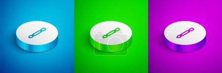 Isometric line Cuticle pusher icon isolated on blue, green and purple background. Tool for manicure. White circle button. Vector