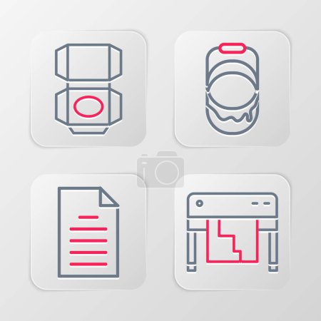 Illustration for Set line Plotter, File document, Paint bucket and Carton cardboard box icon. Vector - Royalty Free Image