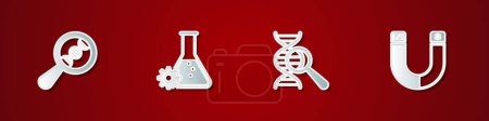 Illustration for Set DNA research, search, Bioengineering,  and Magnet icon. Vector. - Royalty Free Image
