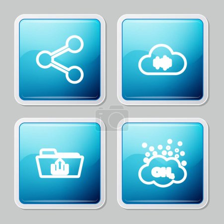 Set line Share, Music streaming service, Folder upload and Methane emissions reduction icon. Vector.