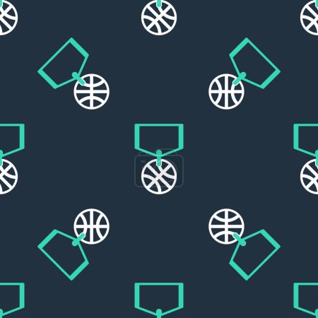 Line Location with basketball ball inside icon isolated seamless pattern on black background.  Vector