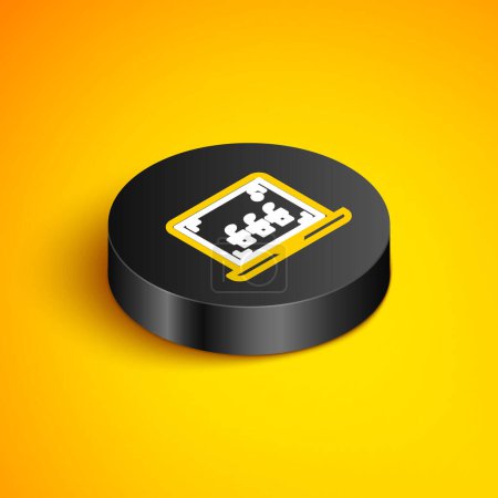 Isometric line Smart farming technology - farm automation system icon isolated on yellow background. Black circle button. Vector
