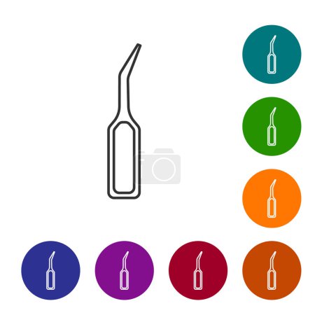 Ligne noire Échelle exploratrice dentaire pour icône de dents isolée sur fond blanc. Définir des icônes dans les boutons de cercle de couleur. Vecteur.