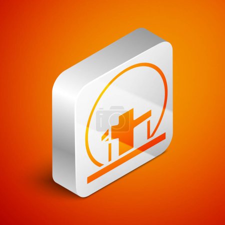 Isometric Montreal Biosphere icon isolated on orange background. Silver square button. Vector.