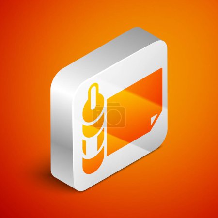 Isometric Roll of paper icon isolated on orange background. Silver square button. Vector.