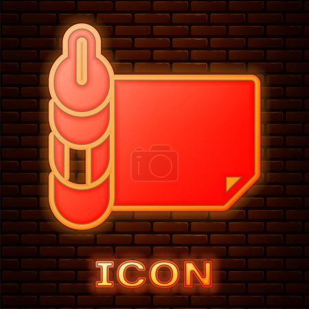 Glowing neon Roll of paper icon isolated on brick wall background.  Vector.