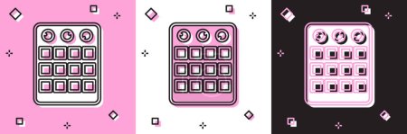 Set Drum machine icon isolated on pink and white, black background. Musical equipment.  Vector.