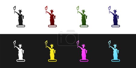 Illustration for Set Statue of Liberty icon isolated on black and white background. New York, USA.  Vector - Royalty Free Image