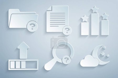 Set Unknown search, Ranking star, Loading, Cloud with moon and stars, document and directory icon. Vector
