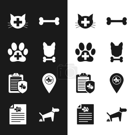 Set Dog and bone, Veterinary clinic, , , Clinical record pet and Location veterinary icon. Vector