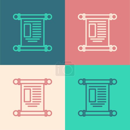 Pop art line Decree, paper, parchment, scroll icon icon isolated on color background. Chinese scroll.  Vector Illustration.