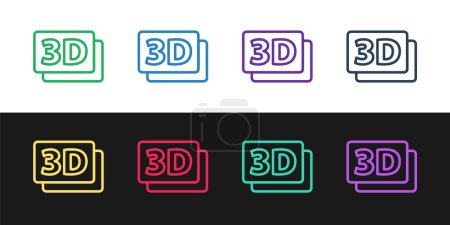 Set line 3D word icon isolated on black and white background.  Vector.