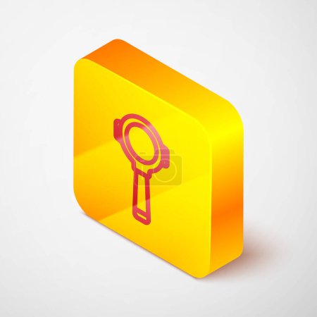 Isometric line Coffee filter holder icon isolated on grey background. Yellow square button. Vector.