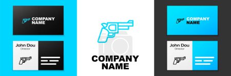 Blue line Pistol or gun icon isolated on white background. Police or military handgun. Small firearm. Logo design template element. Vector
