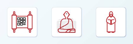 Set line Monk, Decree, paper, parchment, scroll and Buddhist monk icon. Vector