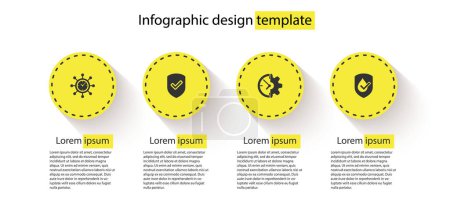Set Clock and gear, Shield with check mark,  and Waterproof. Business infographic template. Vector.
