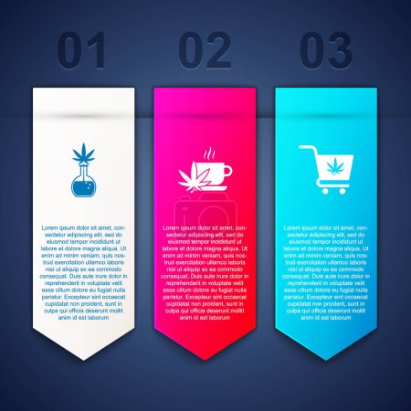 Set Test tube with marijuana, Cup tea and Shopping cart. Business infographic template. Vector.