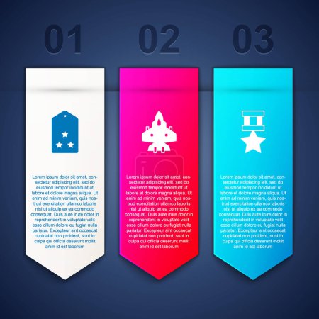 Set Military rank, Jet fighter and reward medal. Business infographic template. Vector