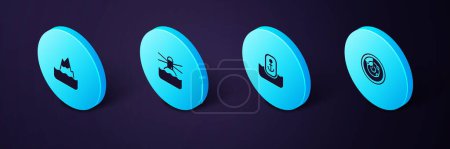 Illustration for Set Isometric Radar with targets, Location anchor, Lighthouse and Iceberg icon. Vector - Royalty Free Image