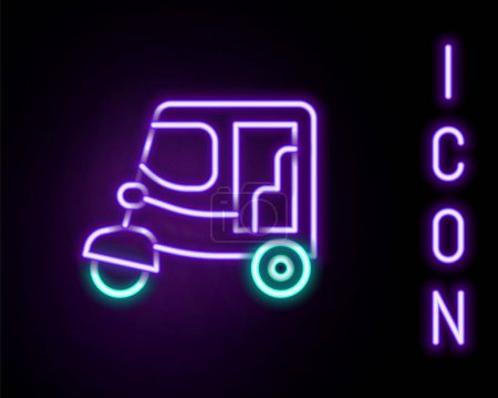 Illustration for Glowing neon line Taxi tuk tuk icon isolated on black background. Indian auto rickshaw concept. Delhi auto. Colorful outline concept. Vector - Royalty Free Image