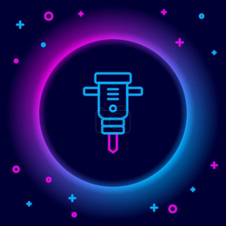Illustration for Glowing neon line Construction jackhammer icon isolated on black background. Colorful outline concept. Vector - Royalty Free Image