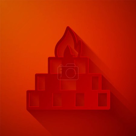 Illustration for Paper cut Yagna icon isolated on red background. Paper art style. Vector. - Royalty Free Image